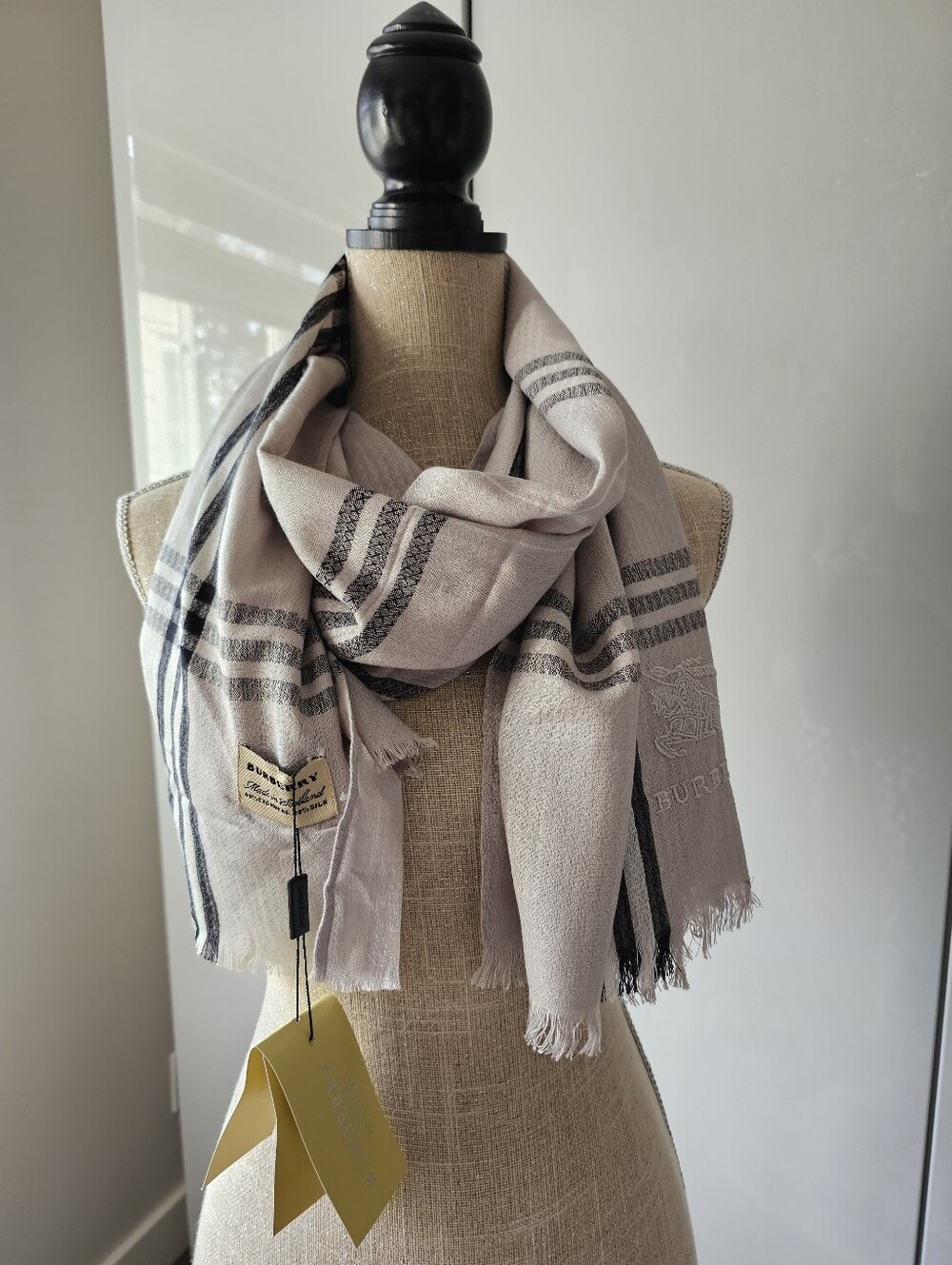 Burberry Soft Beige & Black Striped Wrap Scarf